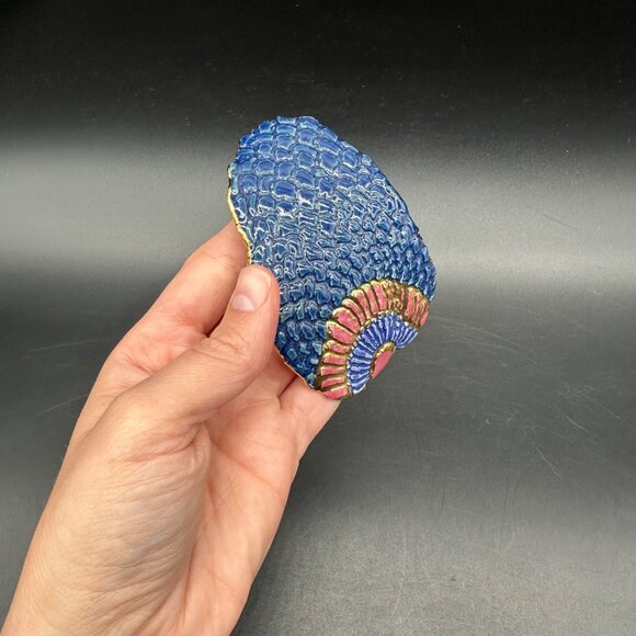 Vintage Hair Barrette Clip 1990s Diane Wilson Art Pottery Blue Feathers Scales - Picture 6 of 8